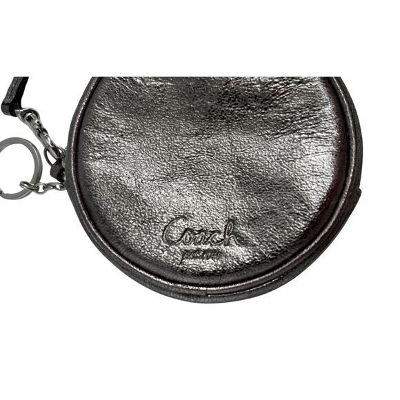 Coach Round Leather Coin Purse Wristlet Silver Metallic Designer - Picture 2 of 9